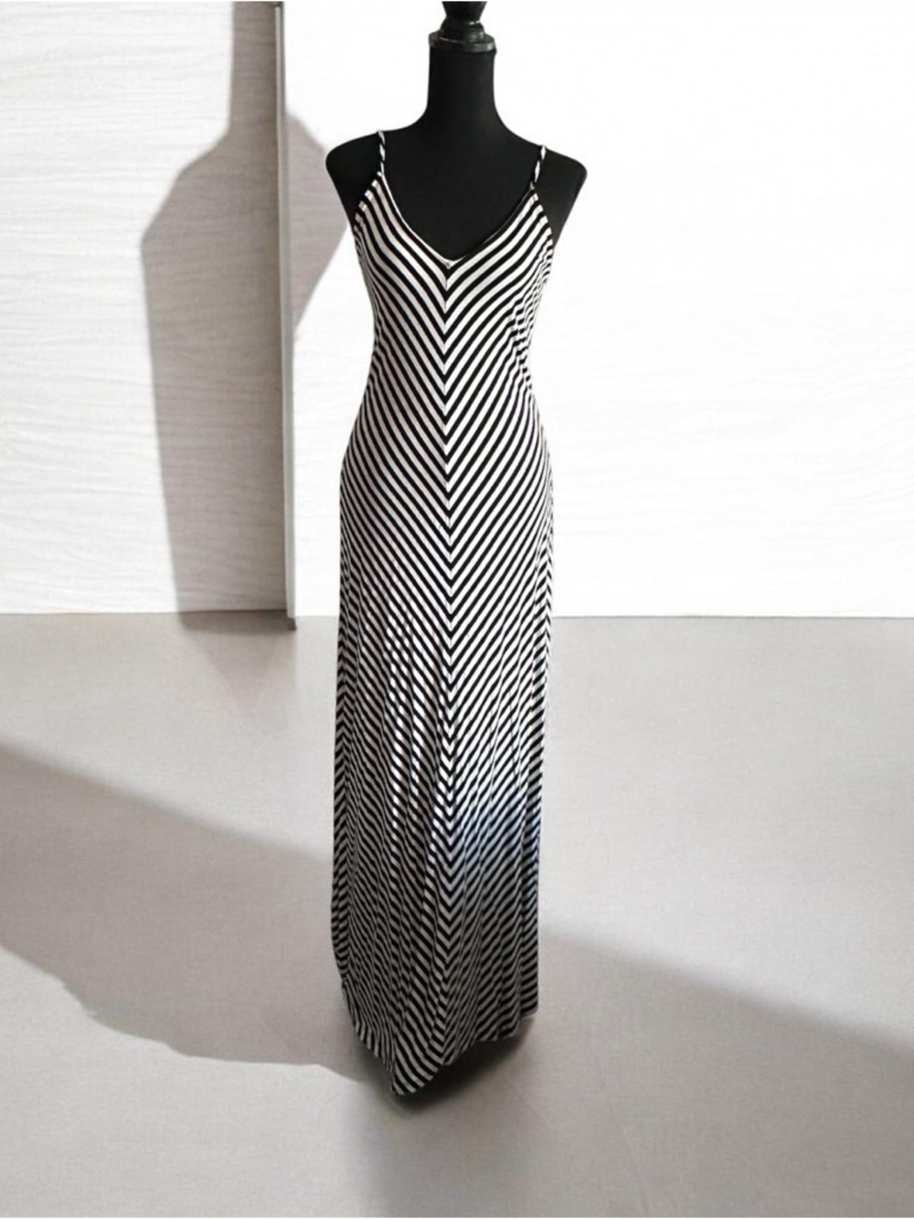 Massimo Black & White Striped V-Neck Maxi Dress